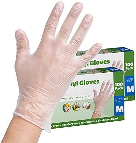 [200 Pack] Clear Powder Free Vinyl Disposable Plastic Gloves - Medium | Amazon (US)