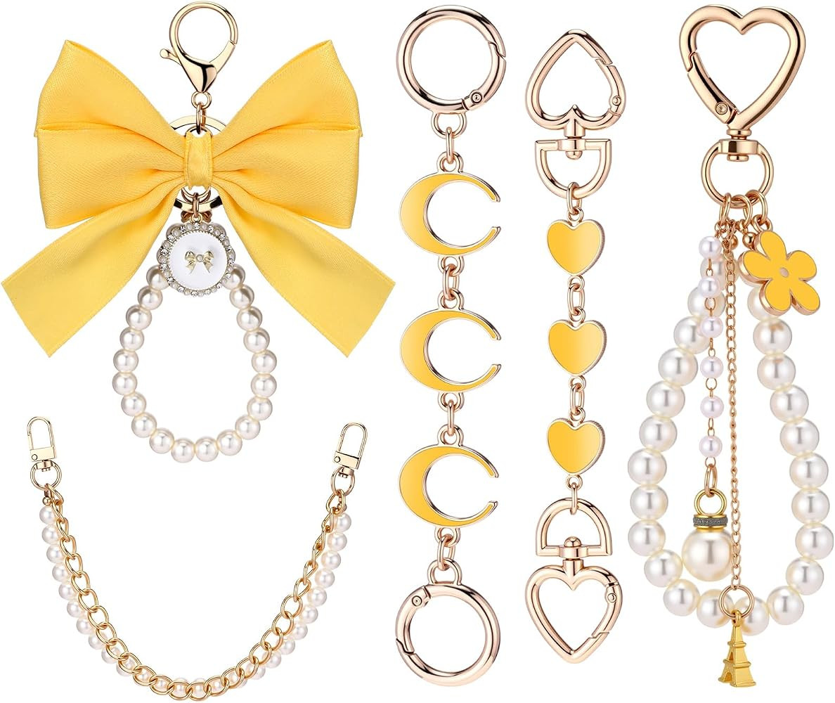 Sureio 5 Pcs Bag Extender Chain Pearl Purse Chain Ribbon Bow Keychain Extender Bag Strap Purse Ch... | Amazon (US)