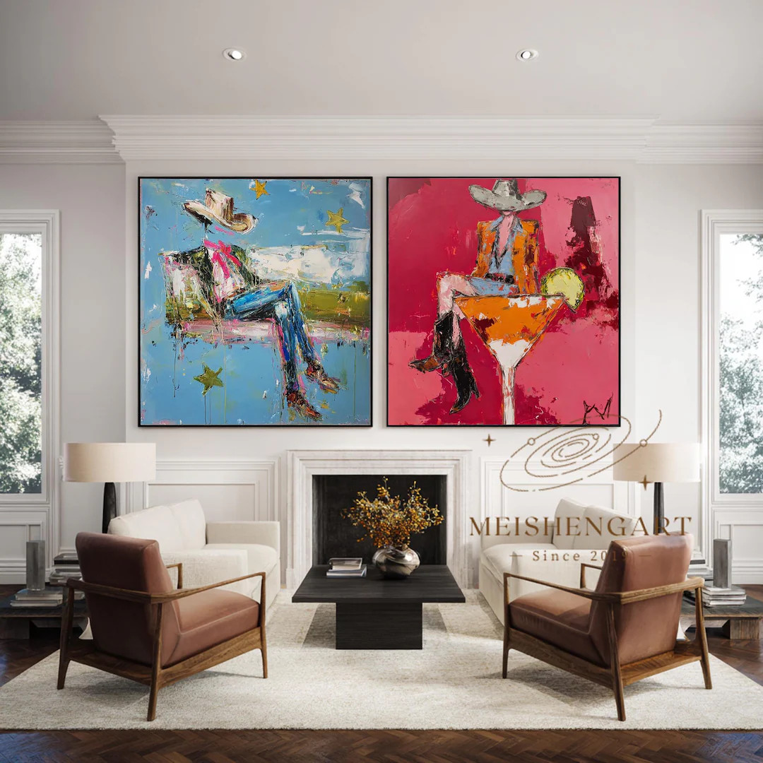 Margarita Cowgirl Space Cowboy Original Art, Acrylic Western Painting Duo - Etsy | Etsy (Global)