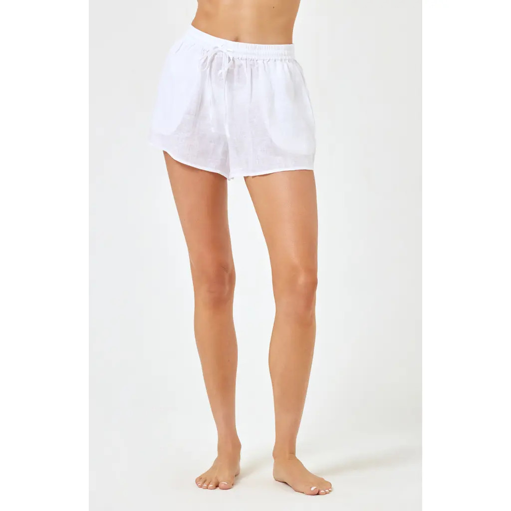 LSPACE Rio Linen Cover-Up Drawstring Shorts in White at Nordstrom, Size Medium | Nordstrom