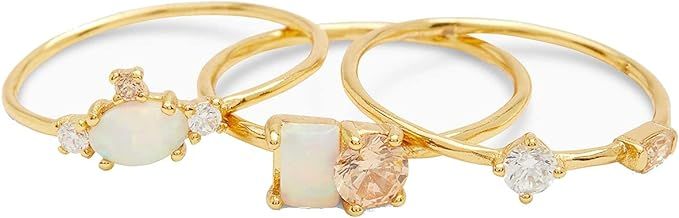 gorjana Women's Hudson Ring Set, 18K Gold Plated, Set of 3, Cubic Zirconia and Opalite Stones, Si... | Amazon (US)