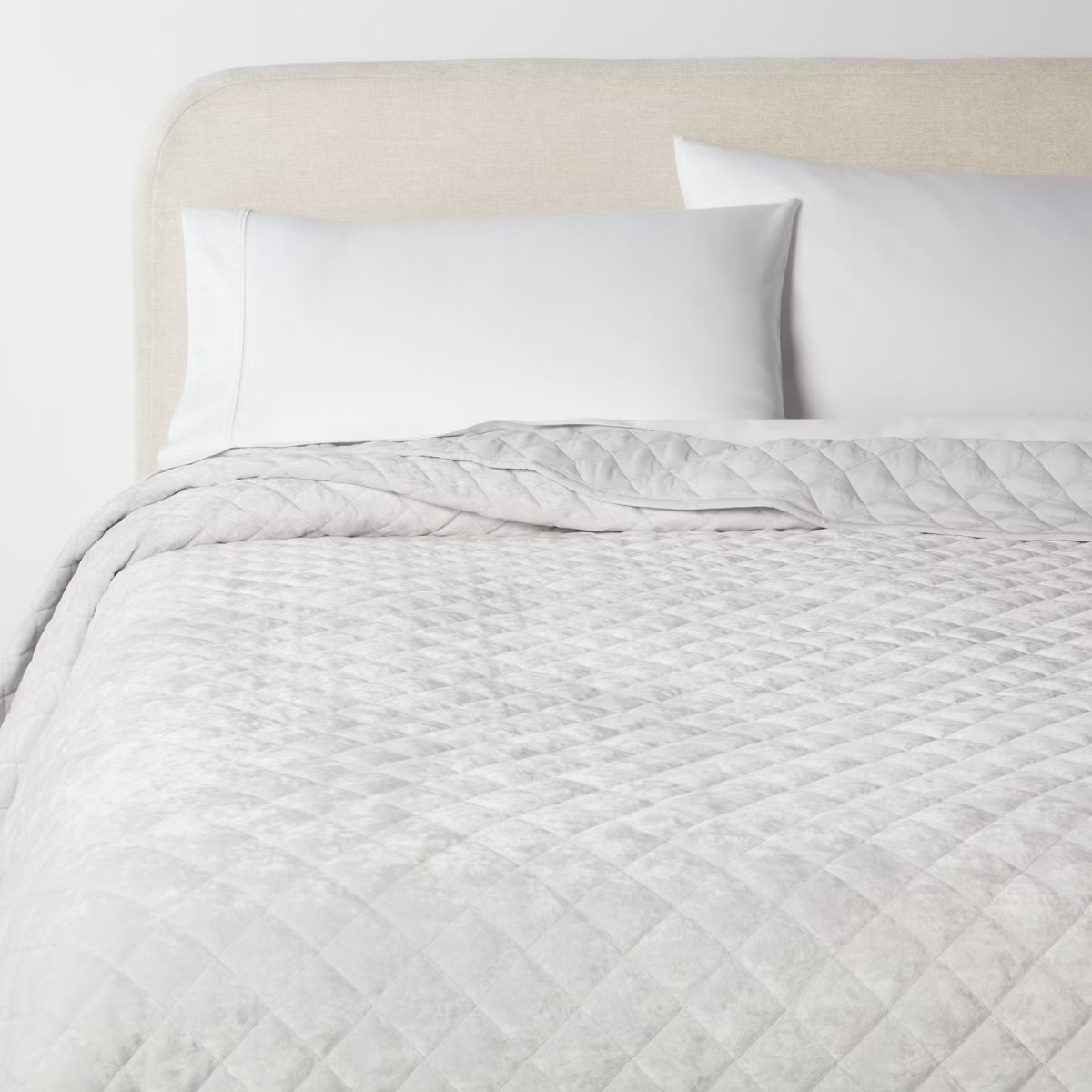 King Luxe Diamond Stitch Velvet Quilt Light Gray - Threshold™: OEKO-TEX Certified, Polyester Fi... | Target
