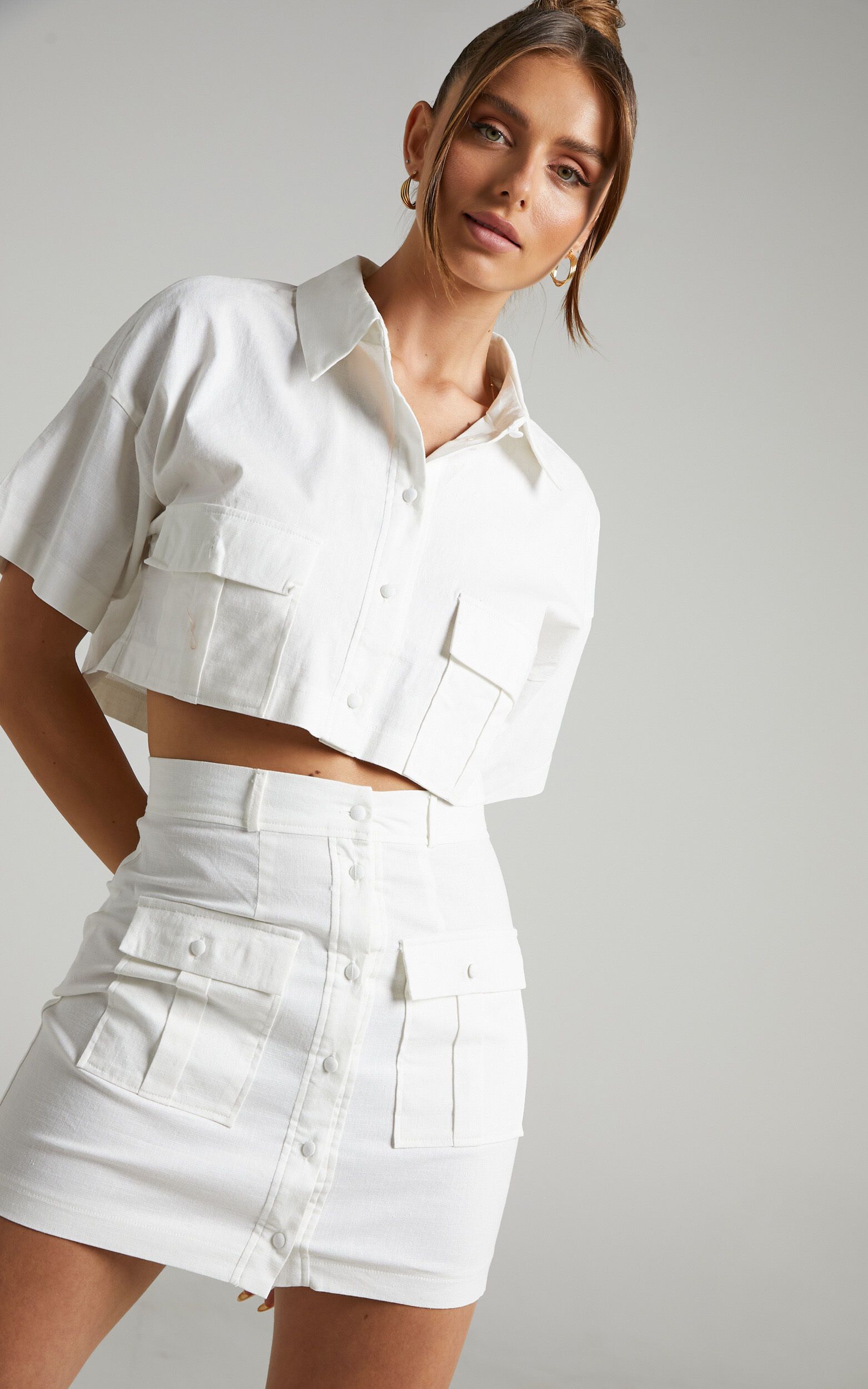 Navine Two Piece Skirt Set with Pockets in White | Showpo - deactived