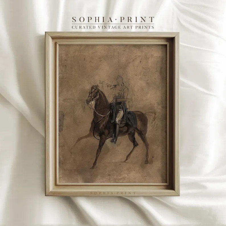 Man on Horse Painting Print, Brown Horse and Horseman Art Print, Animal and People Painting Art P... | Etsy (US)