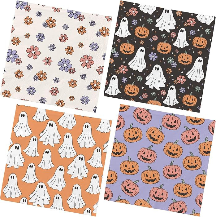 Halloween Napkins, 40Pcs Halloween Party Supplies Ghost Napkins Happy HALLOWEEN Pumpkins Ghost Na... | Amazon (US)