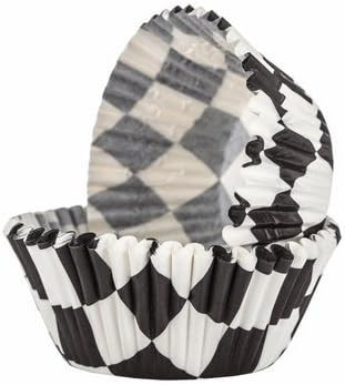 CakeSupplyShop Race Car Track Race Car Flag Black and White Checkered Baking Cups Liners -50pk | Amazon (US)