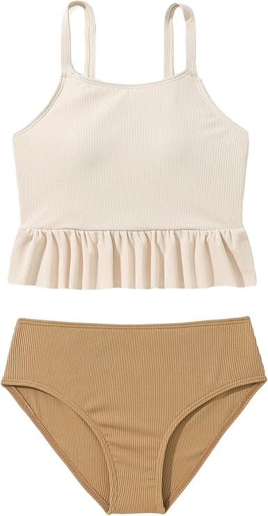 Floerns Girl's Color Block Ruffle Trim Two Piece Bikini Swimsuit | Amazon (US)