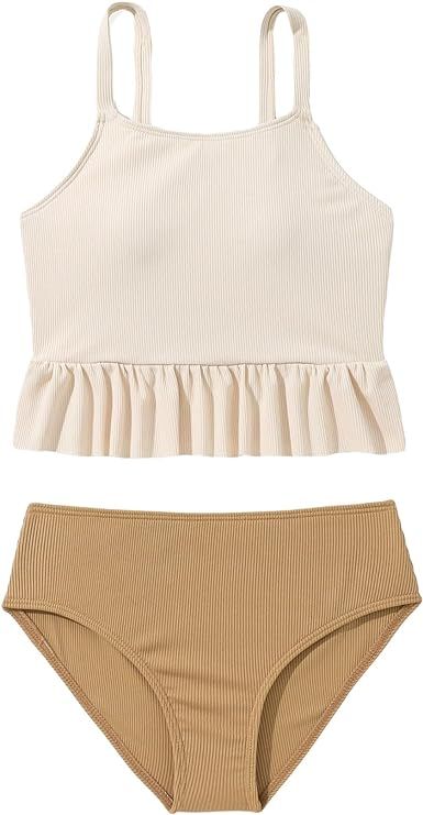 Floerns Girl's Color Block Ruffle Trim Two Piece Bikini Swimsuit | Amazon (US)