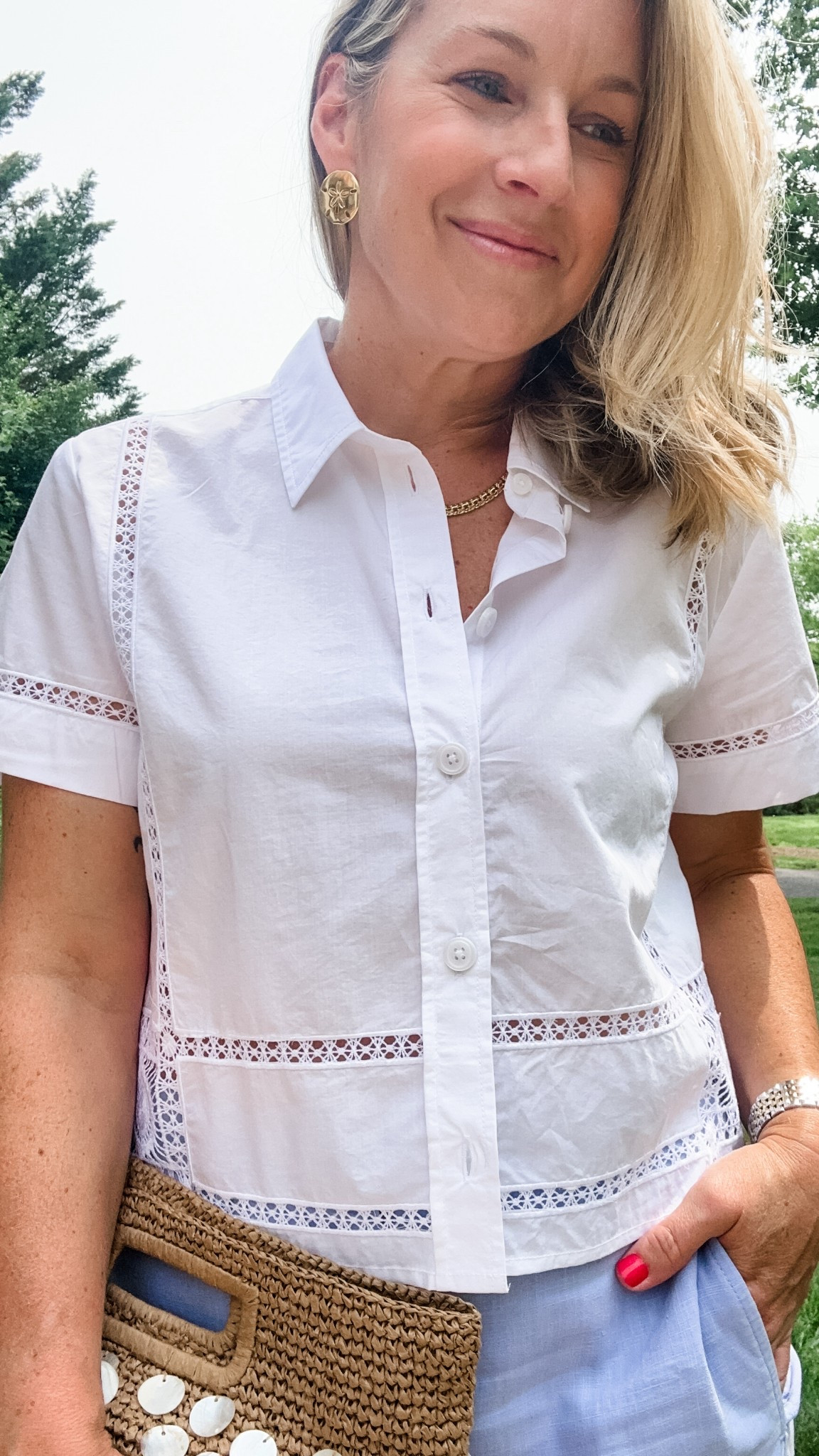 Size 8 top. Isn’t it just summer perfection?? It’s cotton and looks adorable dressed up or down. The accessories make it too  

#LTKMidsize #LTKStyleTip #LTKFindsUnder50