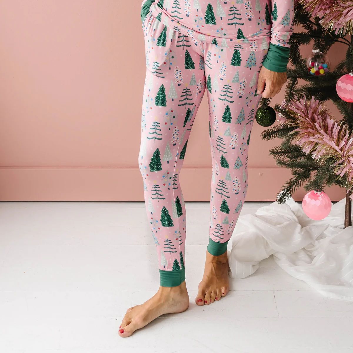 Pink Twinkling Trees Women's Bamboo Viscose Pajama Pants | Little Sleepies