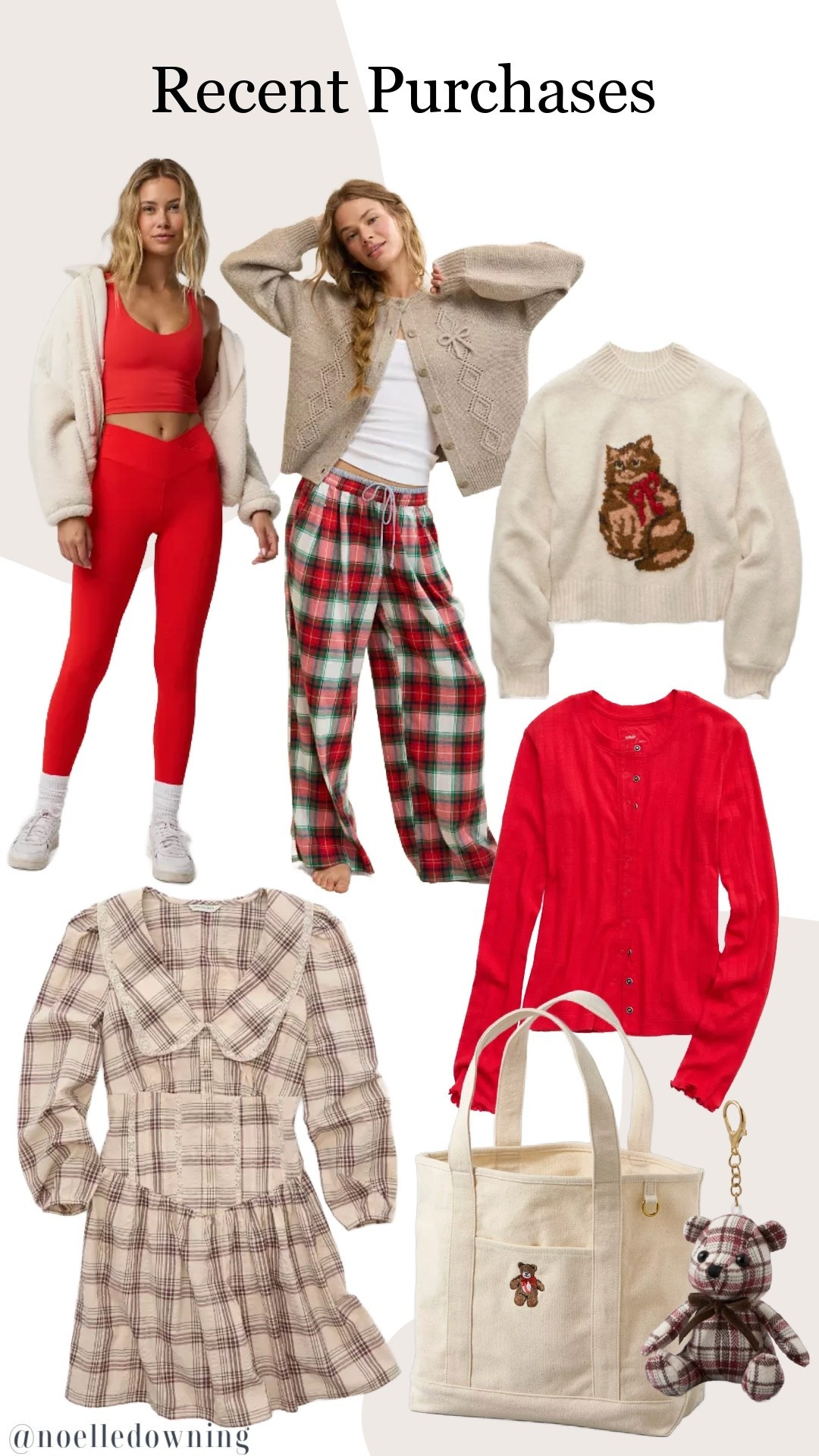 Recent purchases from aerie American eagle 

Flannel pajamas, bow pajamas, red workout set, bow cardigan, cat sweater, tote bag, bear bag charm, plaid dress, Peter Pan collar dress

#LTKStyleTip #LTKFindsUnder50 #LTKMidsize