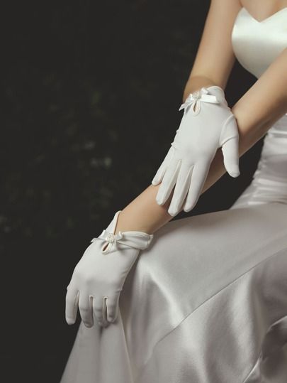 Faux Pearl & Bow Decor Bridal Gloves | SHEIN