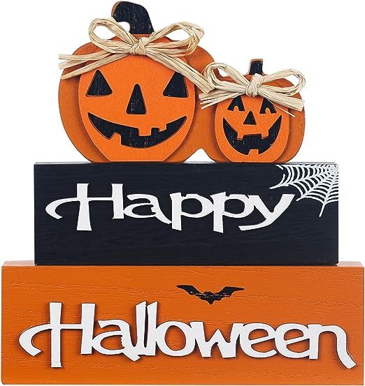Halloween Decorations Indoor, DECSPAS 3-Layered Grimace Pumpkin Block Halloween Decor, Straw Bow ... | Amazon (US)