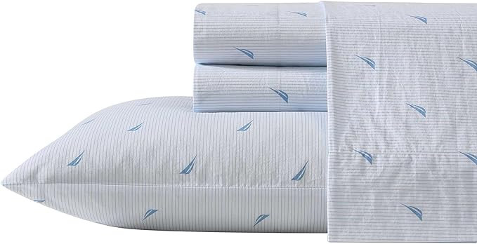 Nautica - Queen Sheets, Cotton Percale Bedding Set, Casual Bedding Set (Boat Stripe Pale Blue, Qu... | Amazon (US)