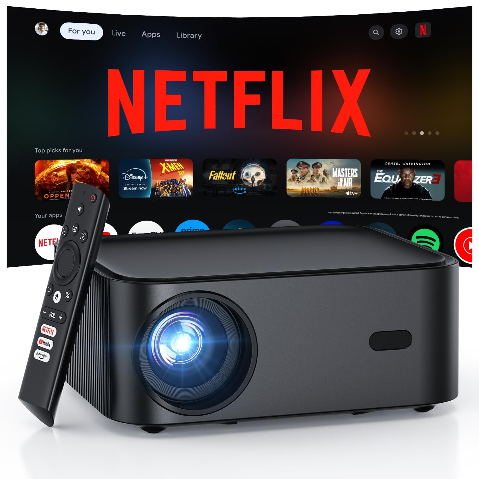 Official Licensed Netflix 1500 ANSI Smart Projector, HAPPRUN 4K Projector with Wifi and Bluetooth... | Amazon (US)