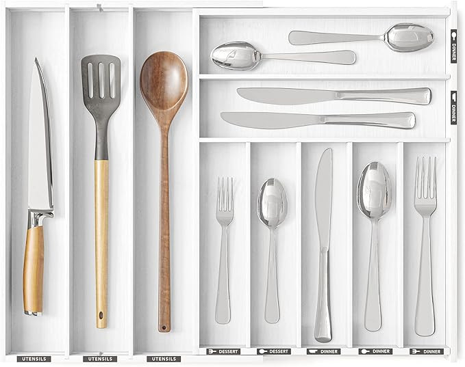 SpaceAid Bamboo Silverware Drawer Organizer with Labels, Kitchen Utensil Expandable Tray Holder O... | Amazon (US)