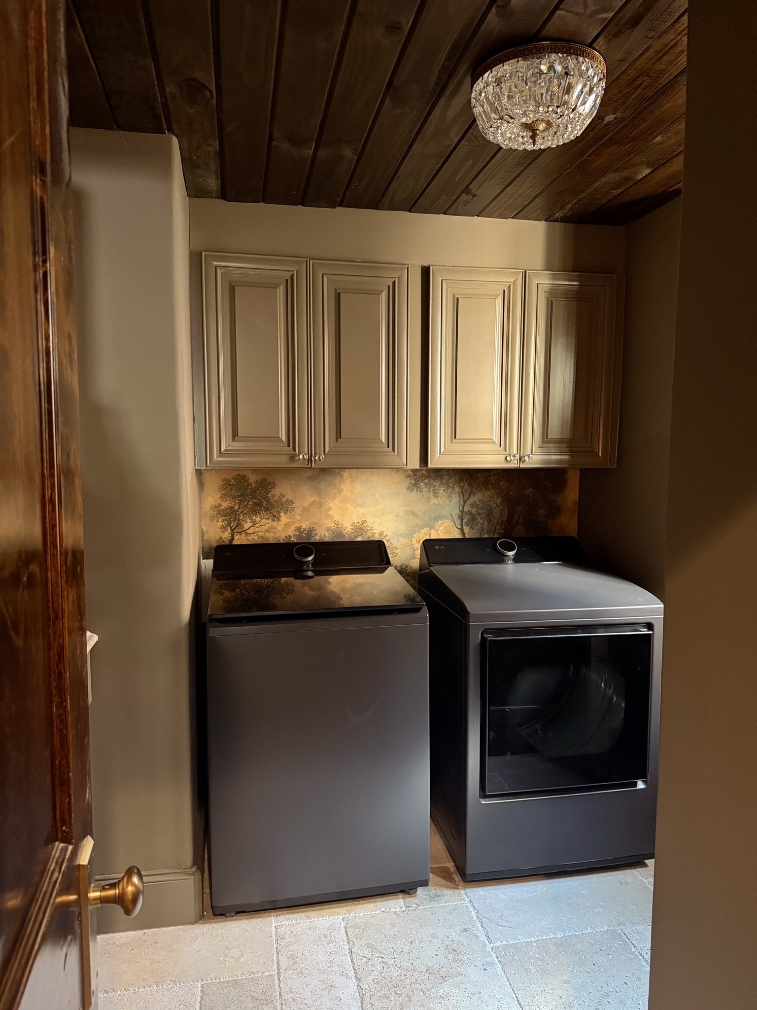 Moody vintage laundry room renovation! Progress update! Cabinet color is BM Cromwall Gray, it changes a lot depending on the light!

#LTKHome