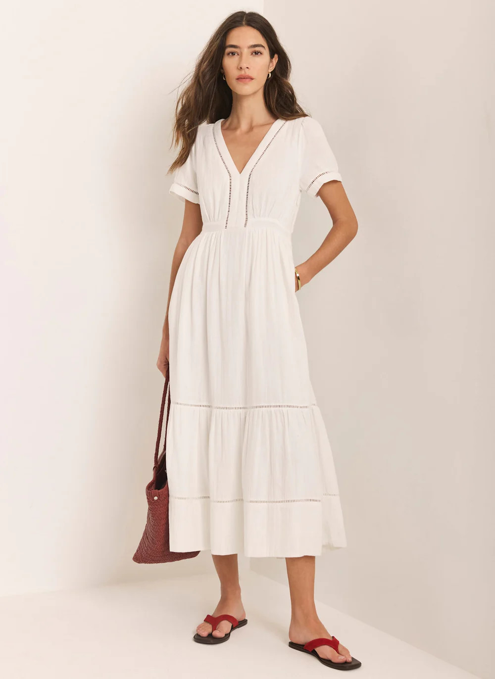 White Cotton Cheesecloth Midi Dress | Mint Velvet