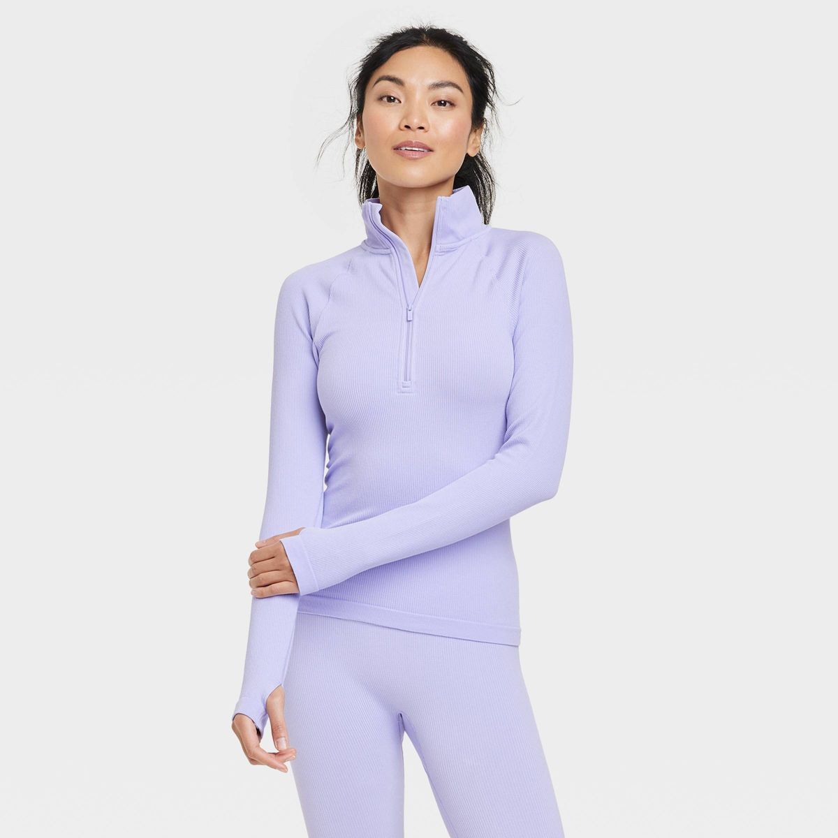 Women's Rib Long Sleeve 1/2 Zip Top - All in Motion™ Lilac Purple M | Target