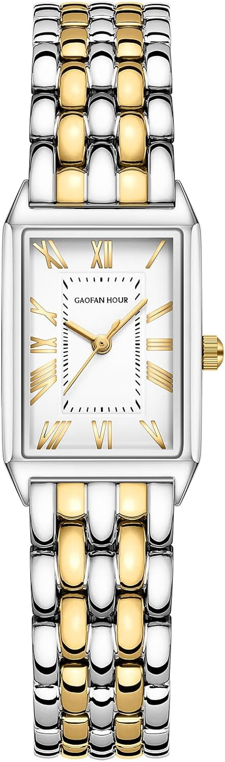 Gold Watches for Women with Vintage Rectangular Case,White Roman Dial,Stainless Steel Band,Adjustment Tool Included,Water Resistant | Amazon (US)