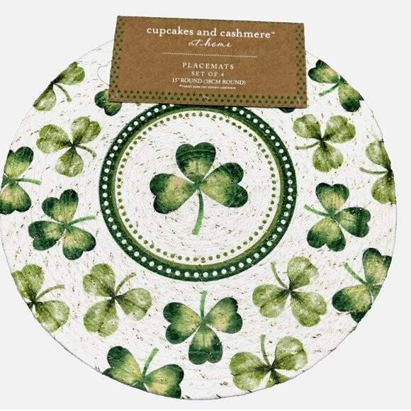 x4 Cupcakes & Cashmere Green Gold Shamrock Placemat Set Woven 15" St Patrick Day | Poshmark