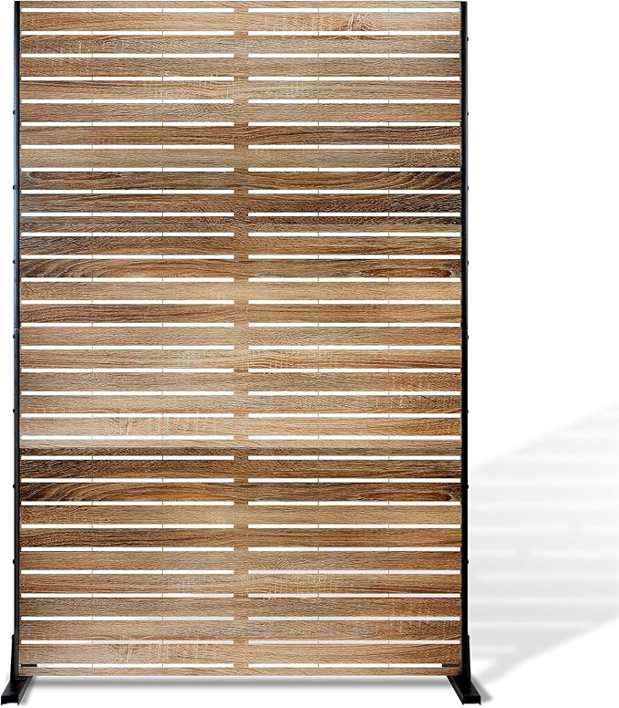Metal Privacy Screen Outdoor Privacy Screen 72" H×47" W Natural Wood Color Patio Privacy Screen,... | Amazon (US)