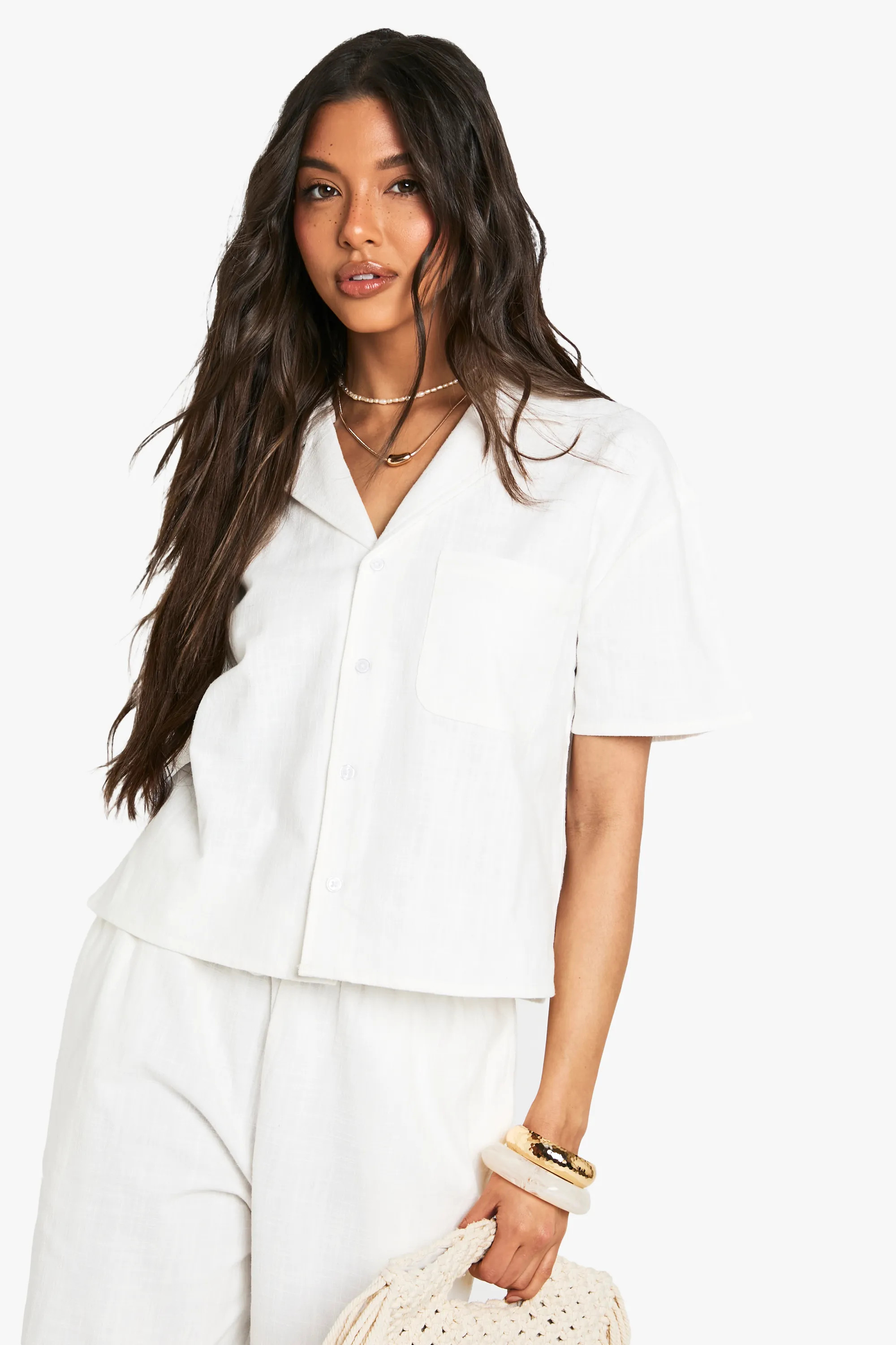 White Linen Look Short Sleeve Shirt | Boohoo | Boohoo.com (UK & IE)