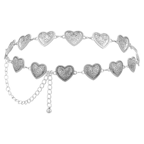 AOZUO Western Heart Chain Belts for Women, Metal Belt Trendy Cowgirl Boho Belt for Country Skirt Jeans Dresses Pants(Silver) | Amazon (US)