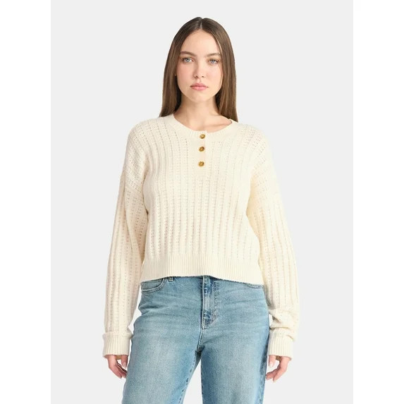 No Boundaries Pointelle Henley Pullover, Women's | Walmart (US)