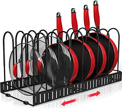 STORLUX Expandable Pot and Pan Organizer Rack Cabinet, Adjustable 10 Non-Slip Tiers Pot Lid Organ... | Amazon (US)