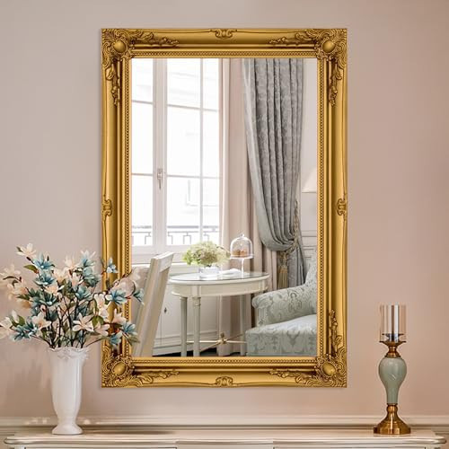 Antique Baroque Mirror, 37" x 26" Traditional Vintage Gold Mirrors with Ornate Frame, Retro Wall Decor for Living Room, Entryway, Fireplace, Dining Room, Hang Vertical or Horizontal | Amazon (US)