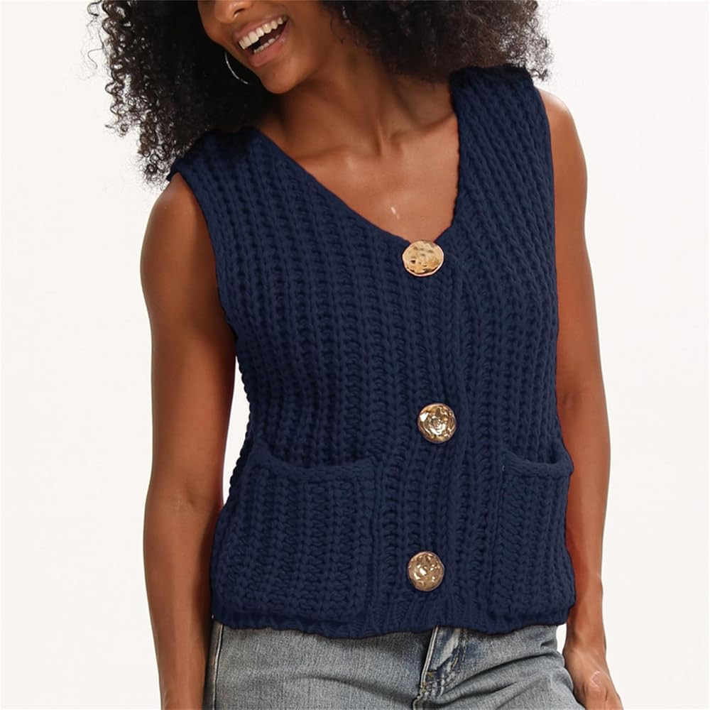 KEOMUD Women Sleeveless Crop Knit Cardigan Vest Casual Cropped Button Down Open Front Sweater Ves... | Amazon (US)