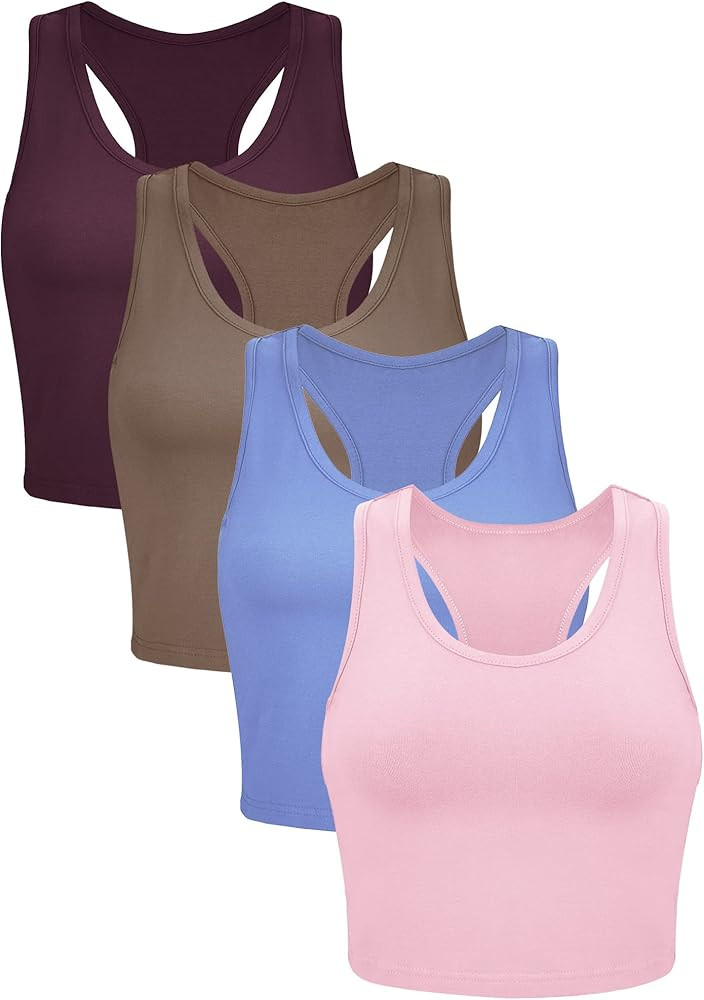 Boao 4 Pieces Basic Crop Tank Tops Sleeveless Racerback Crop Sport Top for Women | Amazon (US)