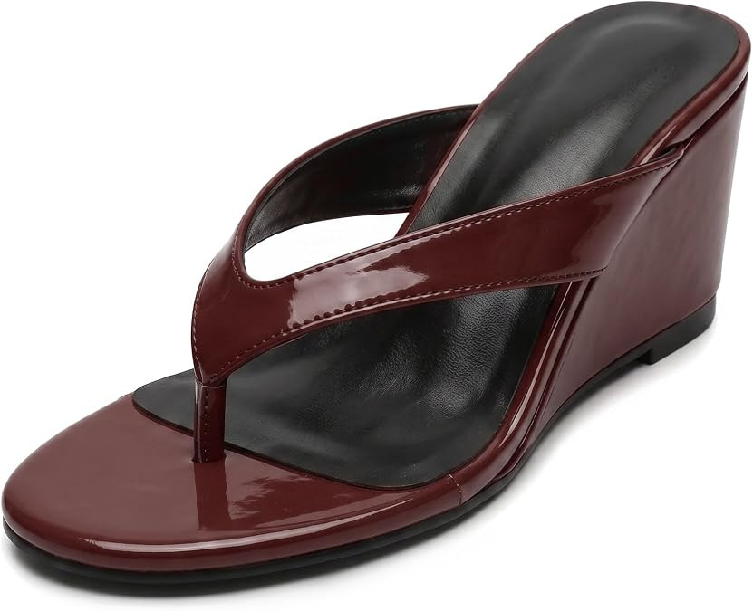 Women’s Patent Wedge Sandals Thong Flip Flop Heels Open Toe Slip On Platform Dress Sandals for ... | Amazon (US)