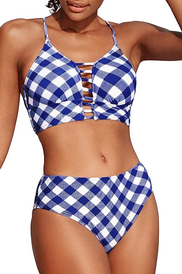 CUPSHE Women’s Bikini Swimsuit Floral Print Lace Up Strappy Two Piece Bathing Suit | Amazon (US)