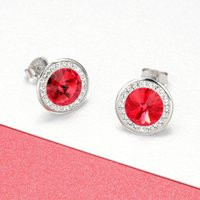 Round Siam Red Stud Earrings Sterling Silver Sparkly Crystal Cluster | Etsy (US)