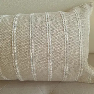 Handloom Beige Lumbar Pillow Cover, Neutral White Stripes, 100% Cotton (14x36 inch) | Etsy (Global)