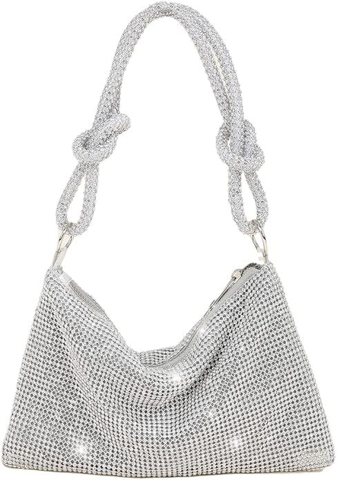 Rhinestone Purse Chic Sparkly Evening Handbags for Women Bling Hobo Bag Shiny Silver Purse for We... | Amazon (US)