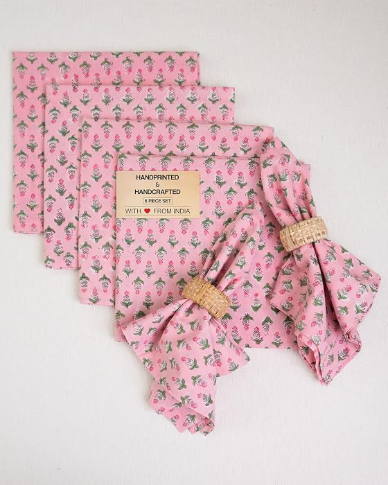 Cotton Print Dinner Napkins 18x18 inches - Washable Cloth Napkins Set of 6 - Everyday Use or Dinn... | Amazon (US)