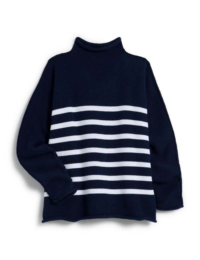 MONTEREY Navy with White Stripe, Pure Italian Cotton | Frank & Eileen