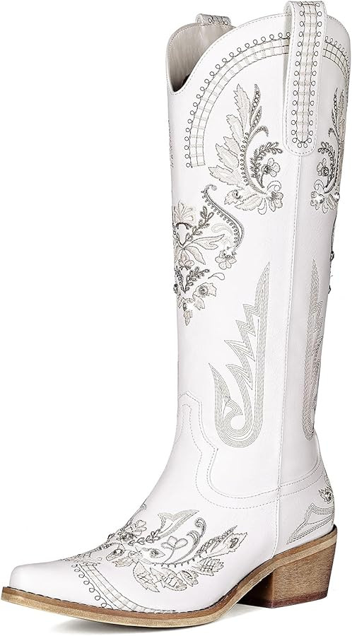 Cowboy Boots for Women - Wide Calf Knee High Western Cowgirl Boots, Sparkly Rhinestone Retro Coun... | Amazon (US)
