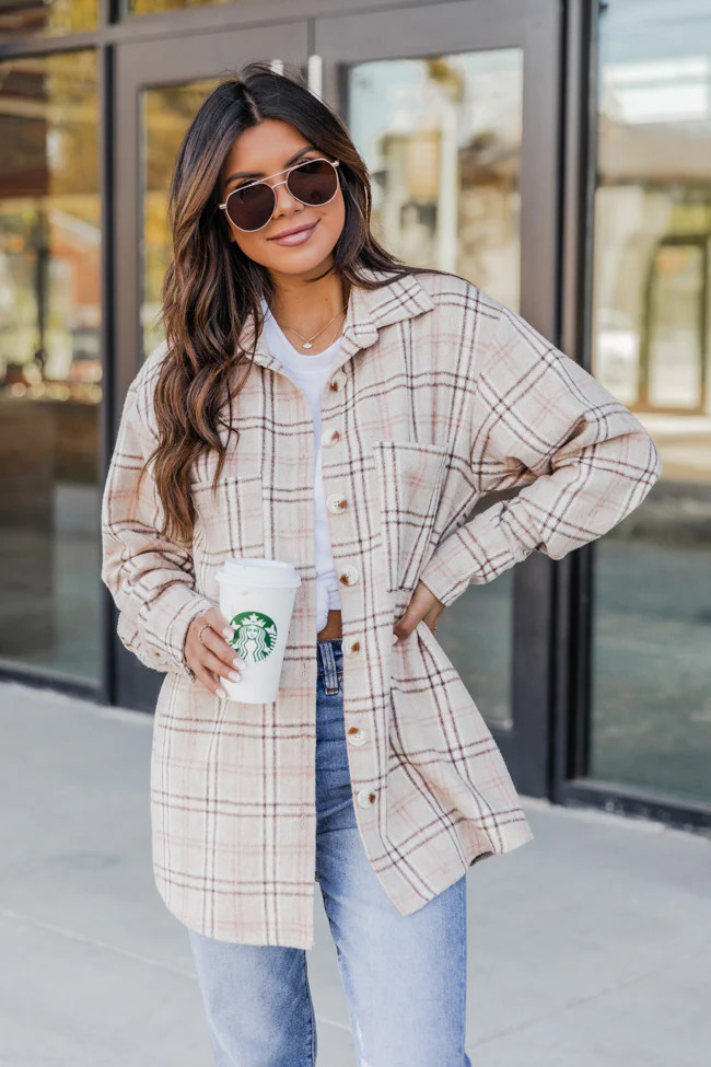 Easily Yours Beige Plaid Shacket | Pink Lily