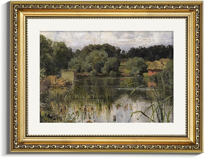 VIYYIEA Gold Framed Lake Wall Art, Living Room Bedroom Lake Scenery Pictures Wall Decor, Rustic R... | Amazon (US)
