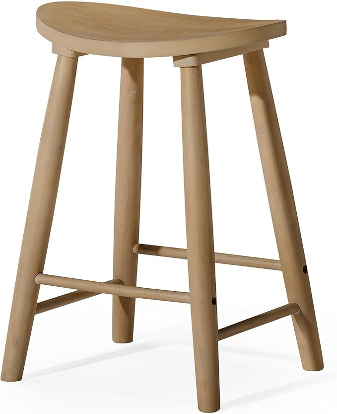 Maven Lane Luna Counter Stool – 26 Inches – Round Stool with Footrest – Natural Solid Wood ... | Amazon (US)