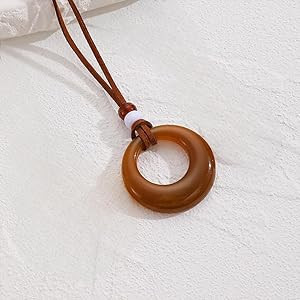 Chunky Brown Hollow Resin Oval Pendant Necklaces for Women Trendy, Vintage Acrylic Round Leather ... | Amazon (US)