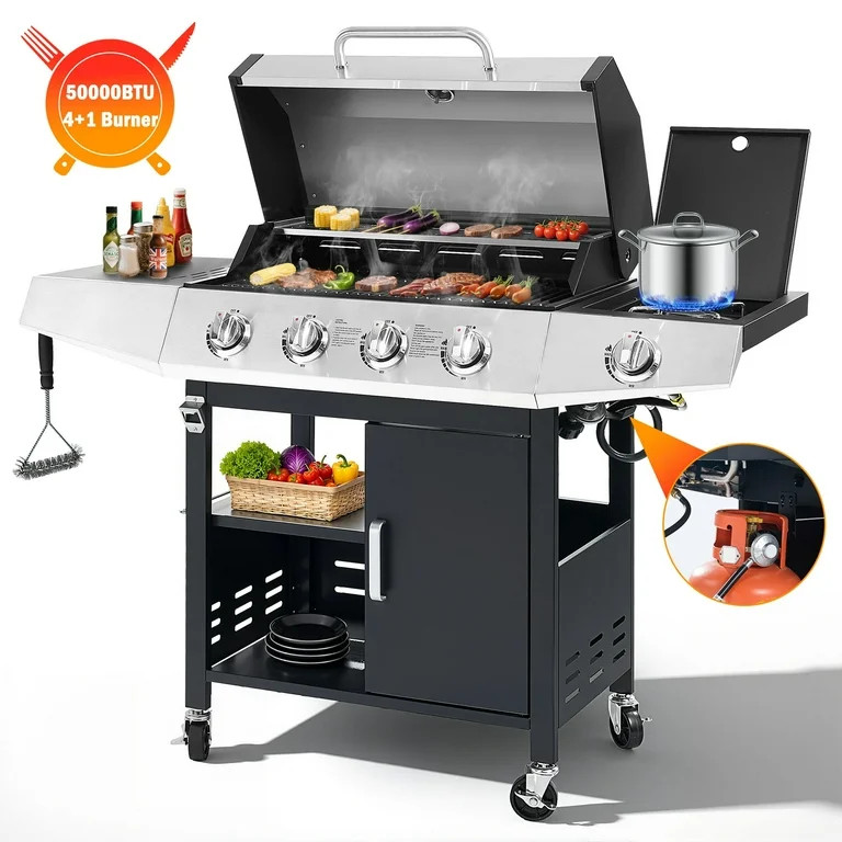 Segmart 4 Burner BBQ Propane Gas Grill with Side Burner, Stainless Steel 50,000 BTU Patio Barbecu... | Walmart (US)