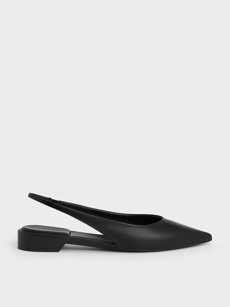 Pointed-Toe High-Vamp Slingback Flats - Black | Charles & Keith AU