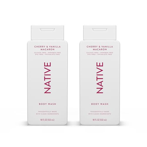 Native Body Wash Contains Naturally Derived Ingredients | For Women & Men, Sulfate, Paraben, & Dye Free Leaving Skin Soft and Hydrating | Cherry & Vanilla Macaron 18 oz - 2 Pk | Amazon (US)