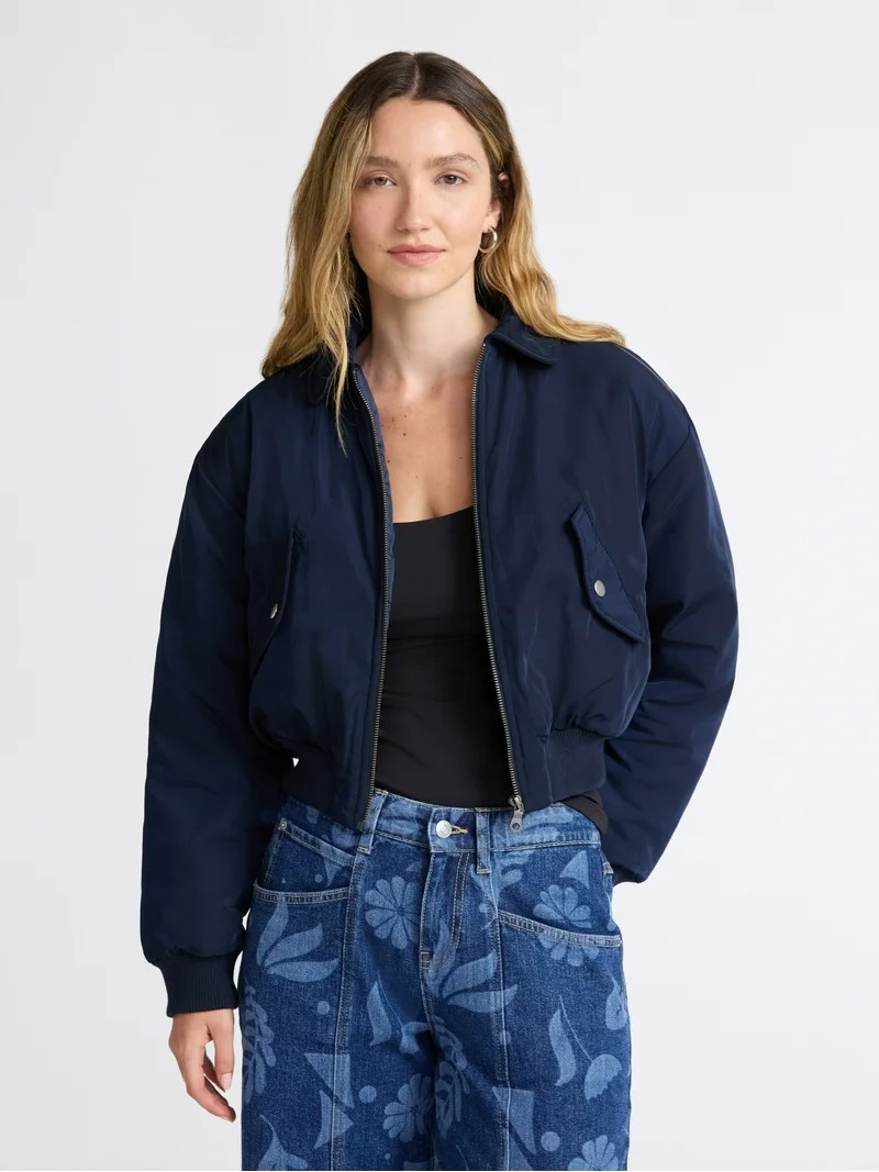 Scoop Women's Cropped Bomber Jacket, Midweight, Sizes XS-XXL | Walmart (US)
