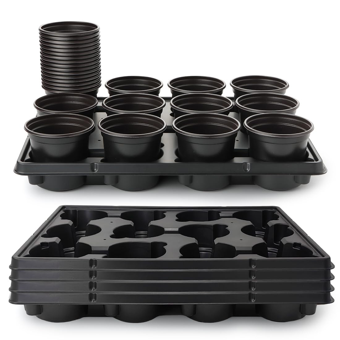 4 Inch Plastic Plant Pots 60 Pcs and 12 Cell Nursery Pots Trays 5 Pcs, Thick Sturdy Seeds Startin... | Amazon (US)